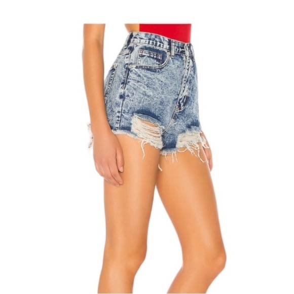 NEW Superdown Cutoff Jean Shorts Audrea Acid Blue Denim Destroyed Size 25 - Picture 2 of 8